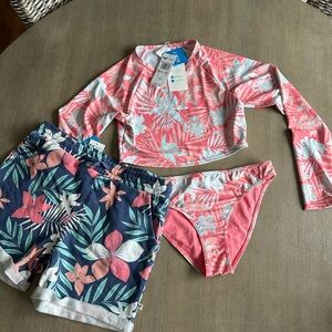 Roxy seasons change crop lycra Coral Floral girls Swim set Rashguard 16/xxl